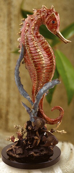 Seahorse with Coral Statue Brass Decor